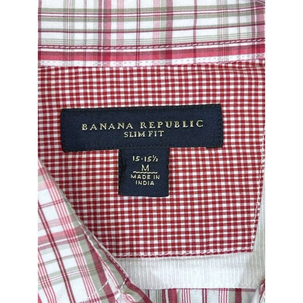 Banana Republic Men's Slim-Fit Red Plaid Cotton Button-Up Shirt Medium 15-15.5